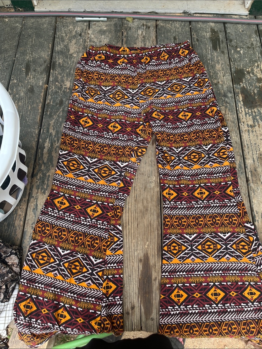 eye candy Multicolor Aztec Print Wide Leg Jeans - Yellow, Burgundy, Black, White
